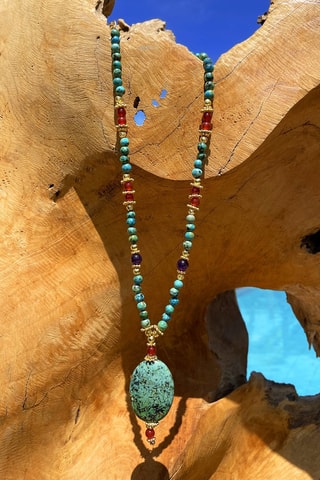 Collier - Turquoise africaine, onyx et améthyste