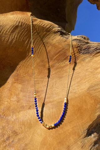 Collier doré à l'or fin jaune - Lapis-lazuli