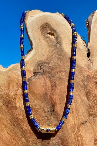 Collier doré à l'or fin jaune - Lapis-lazulis