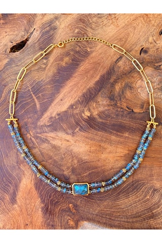 Collier doré à l'or fin jaune - Iolite et apatite