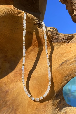 Collier doré à l'or fin jaune - Pierre de lune