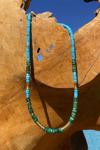 Collier doré à l'or fin jaune - Turquoise et malachite