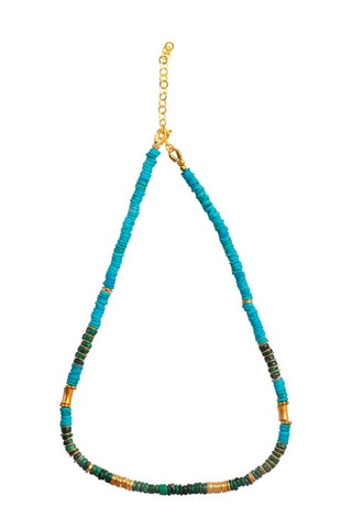 Collier doré à l'or fin jaune - Turquoise et malachite