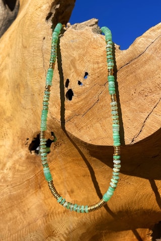Collier doré à l'or fin jaune - Chrysoprase