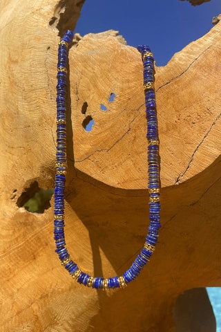Collier doré à l'or fin jaune - Lapis-lazuli