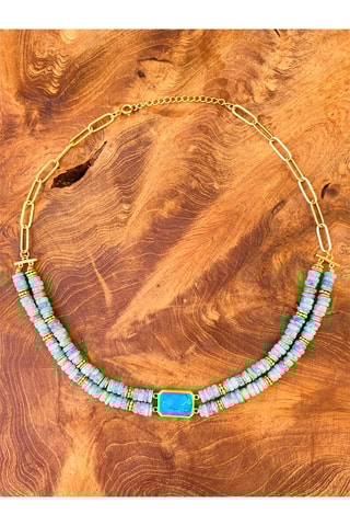 Collier doré à l'or fin jaune - Amazonites et turquoise