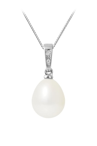 Pendentif  -  Or blanc, perle de culture et diamants