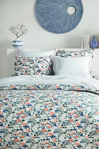 $Parure de couette en coton 57 fils/cm² Charlie - Blanc et bleu