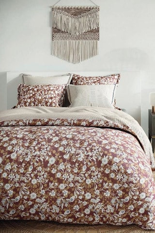 $Parure de couette en coton 57 fils/cm² Libbie - Marron et blanc