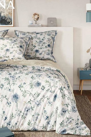 $Parure de couette en coton 57 fils/cm² - Blanc et bleu