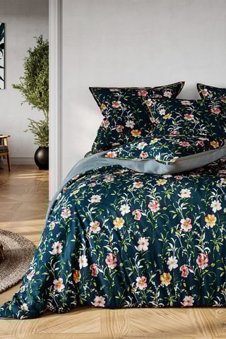 $Parure de couette en coton 57 fils/cm² Flore - Vert et rose