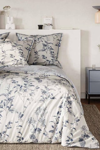 $Parure de couette en coton 57 fils/cm² Lys - Blanc et bleu