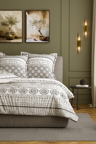 $Parure de couette en coton 57 fils/cm² Garange - Blanc et gris