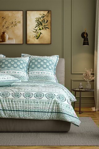 $Parure de couette en coton 57 fils/cm² Garange - Blanc et bleu
