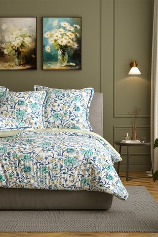 $Parure de couette en coton 57 fils/cm² Erin - Blanc et bleu