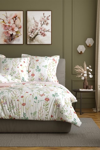 $Parure de couette en coton 57 fils/cm² Rosalie - Blanc et rose