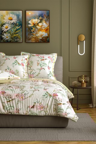 $Parure de couette en coton 57 fils/cm² Sophie - Blanc et rose