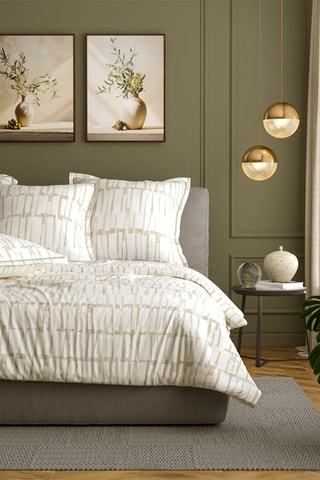 $Parure de couette en coton 57 fils/cm² Ozzie - Blanc et beige