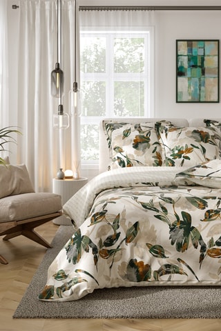 $Parure de lit en percale de coton 80 fils/cm² Anna - Beige et vert