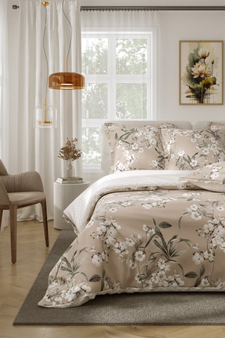 $Parure de lit en percale de coton 80 fils/cm² Izel - Taupe et beige