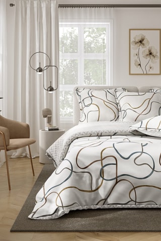 $Parure de draps en percale de coton Nola - Blanc et bleu