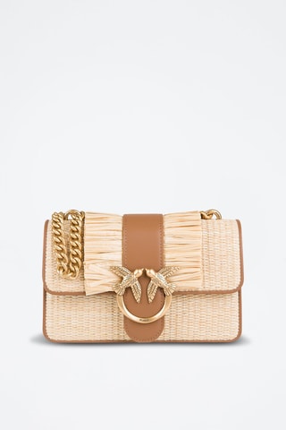 $Sac bandoulière en cuir et lin - Beige et marron - Pinko