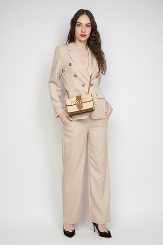$Sac bandoulière en cuir et lin - Beige et marron - Pinko
