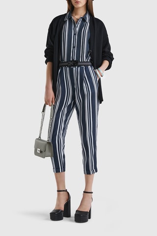 $Pantalon 7/8 en lin - Bleu foncé