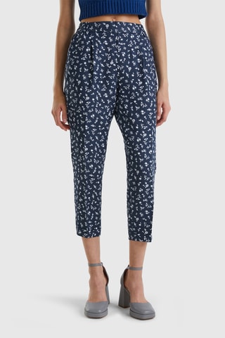 $Pantalon 7/8 en lin - Bleu foncé