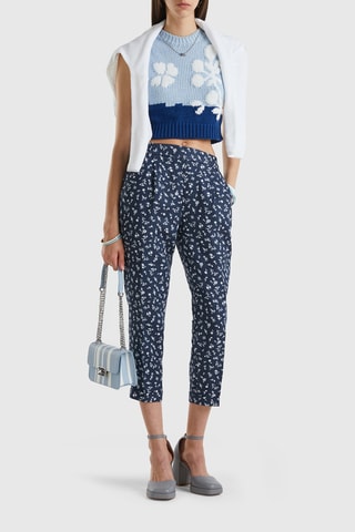 $Pantalon 7/8 en lin - Bleu foncé