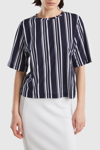 $T-shirt en lin - Bleu foncé