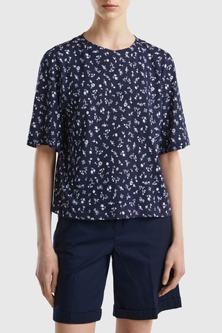 $T-shirt en lin - Bleu foncé