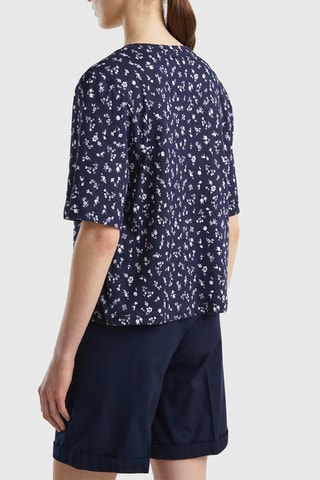 $T-shirt en lin - Bleu foncé