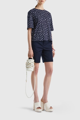 $T-shirt en lin - Bleu foncé