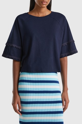 $T-shirt en lin - Bleu foncé