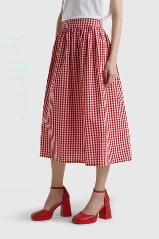$Jupe midi taille haute en lin - Rouge