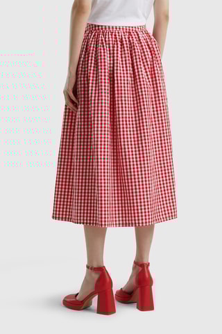 $Jupe midi taille haute en lin - Rouge