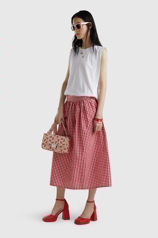 $Jupe midi taille haute en lin - Rouge