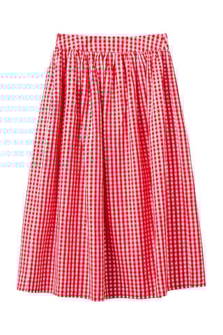 $Jupe midi taille haute en lin - Rouge