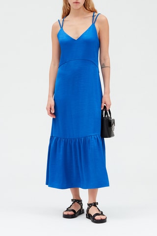 $Robe mi-longue satinée fluide - Bleu