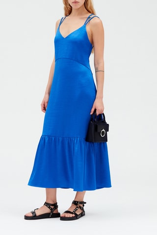 $Robe mi-longue satinée fluide - Bleu