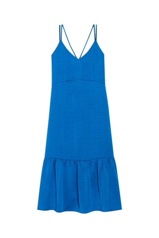$Robe mi-longue satinée fluide - Bleu