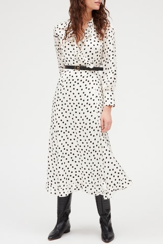 $Robe portefeuille mi-longue volantée - Blanc et noir