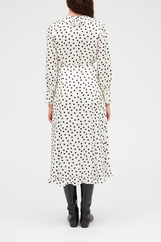 $Robe portefeuille mi-longue volantée - Blanc et noir