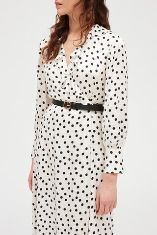 $Robe portefeuille mi-longue volantée - Blanc et noir