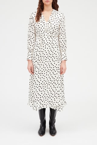 $Robe portefeuille mi-longue volantée - Blanc et noir