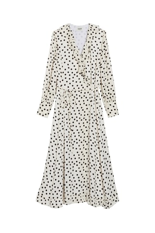 $Robe portefeuille mi-longue volantée - Blanc et noir