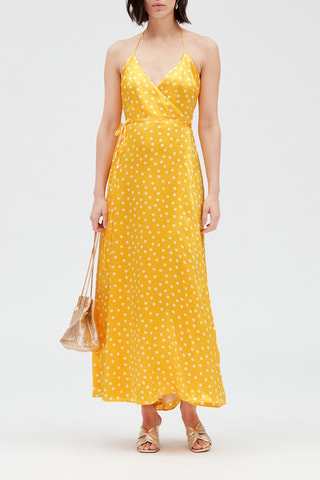 $Robe longue en soie - Jaune