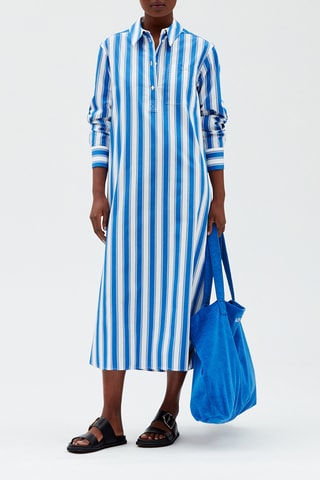 $Robe chemise - Blanc et bleu