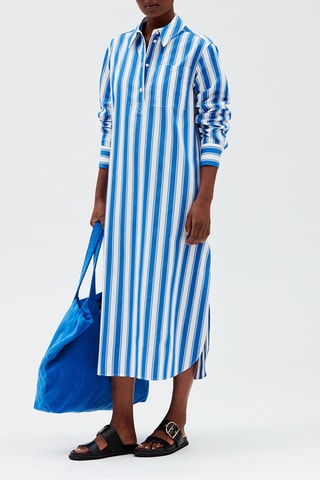 $Robe chemise - Blanc et bleu